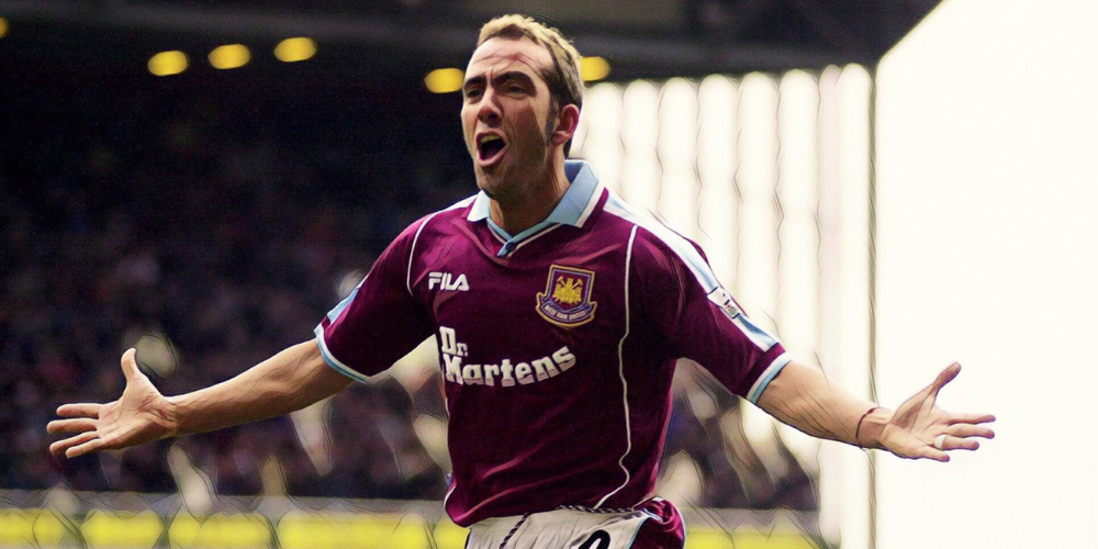 West Ham forward Paolo Di Canio celebrates a Premier League goal for the Hammers.