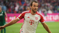 bayern munich striker harry kane celebrates a goal