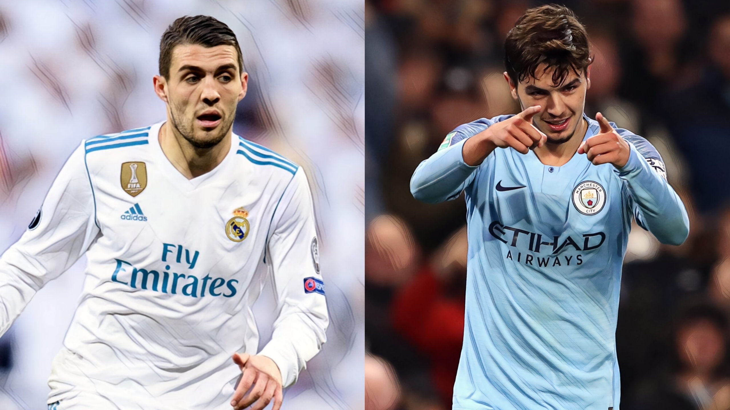 Mateo Kovacic playing for Real Madrid and Brahim Diaz in action for Man City.