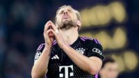 Harry Kane of FC Bayern Munich and England looks dejected during the UEFA Champions League Round of 16 match between SS Lazio v FC Bayern Munich at Stadio Olimpico Roma on February 14, 2024 in Rome, Italy. (Photo by Giuseppe Maffia/NurPhoto via Getty Images)