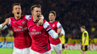 Five of Arsenal's best wins against German clubs. Aaron Ramsey celebrates a goal against Borussia Dortmund.