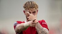 Harvey Elliott of Liverpool celebrates scoring during the Premier League match between Liverpool FC and Tottenham Hotspur at Anfield on May 5, 2024 in Liverpool, England.