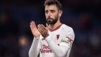 Manchester United midfielder Bruno Fernandes applauds the fans after the Premier League game against Burnley in September 2023.