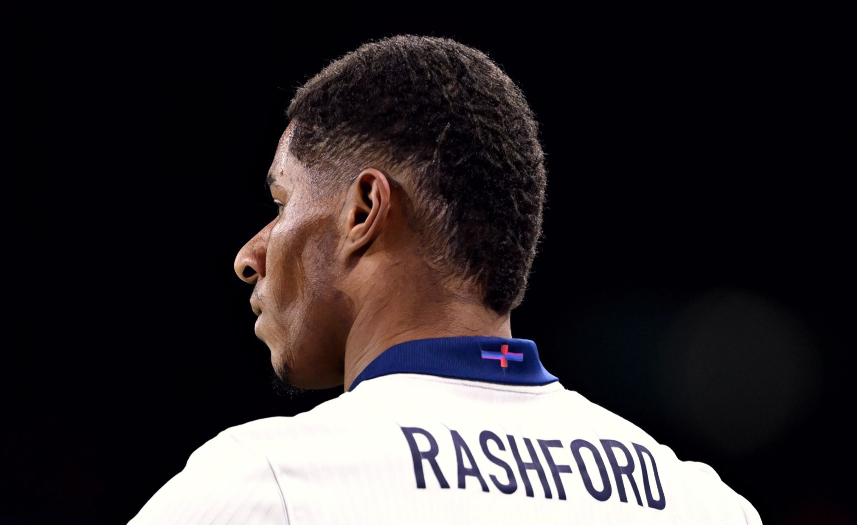 Marcus Rashford of England looks on during the international friendly match between England and Brazil at Wembley Stadium on March 23, 2024 in London, England.
