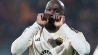 Chelsea striker Romelu Lukaku, on loan with Roma, celebrates scoring his team's second goal during the Serie A TIM match between AC Monza and AS Roma - Serie A TIM at the U-Power Stadium on March 02, 2024 in Monza, Italy.