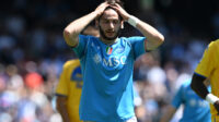 Khvicha Kvaratskhelia of SSC Napoli shows his disappointment during the Serie A TIM match between SSC Napoli and Frosinone Calcio at Stadio Diego Armando Maradona on April 14, 2024 in Naples, Italy.