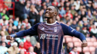 Callum Hudson-Odoi of Nottingham Forest celebrates scoring his team's third goal during the Premier League match between Sheffield United and Nottingham Forest at Bramall Lane on May 04, 2024 in Sheffield, England.