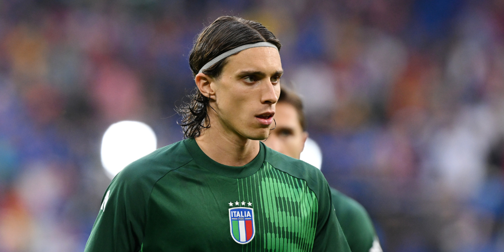 Bologna defender Riccardo Calafiori in action for Italy at Euro 2024.