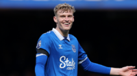 Everton defender Jarrad Branthwaite in action during a Premier League match.