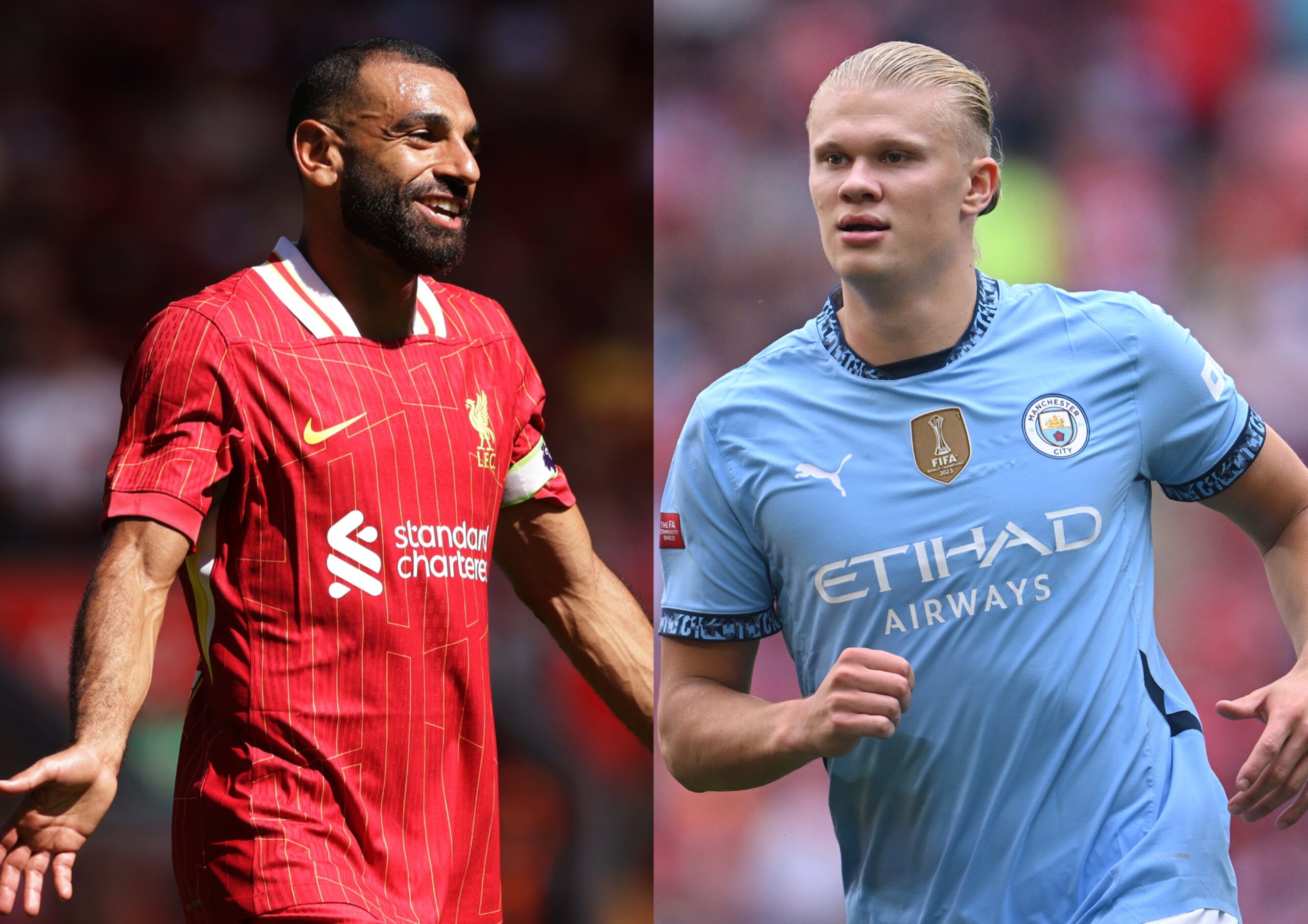 Fantasy Premier League favourites Mo Salah and Erling Haaland in action for Liverpool and Man City.